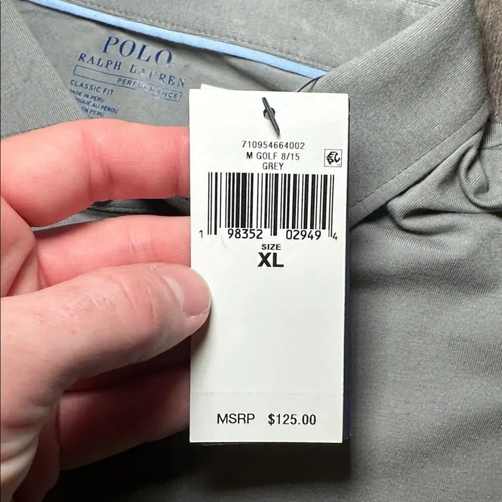 Polo Ralph Lauren Performance Classic Fit Grey Long Sleeve Golf Polo - XL